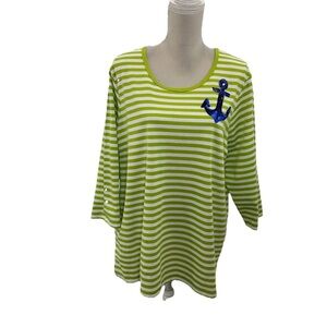 Quacker Factory Green and White Striped Top XL